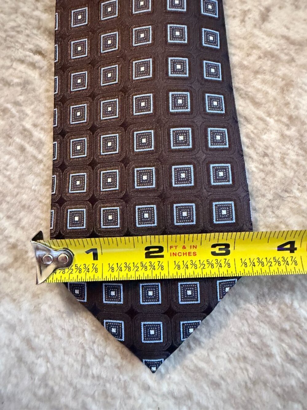 Merona Geometric Square Pattern Silk Tie 3.25" Brown & Light Blue